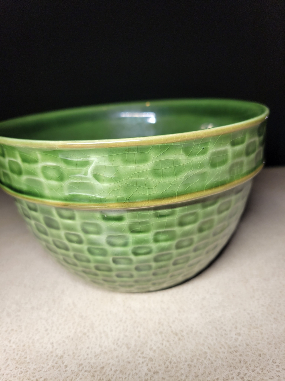 Vintage Real Home "Let Us Entertain You" Green Stoneware Nesting Mixing Bowl